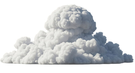 Fluffy white cloud isolated on transparent background, resembling a cumulus formation, with a soft, cottonlike texture and billowy appearance, creating a serene and ethereal atmosphere in the sky, per
