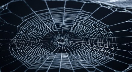 Obraz premium Intricate spider web with dew on dark background