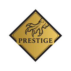 Vector art of golden diamond shape with black claw and word prestige, danger warning sign