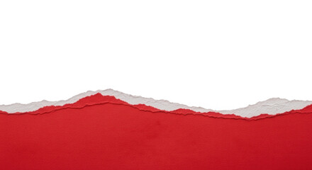 Red torn paper isolated on transparent background, edge effect