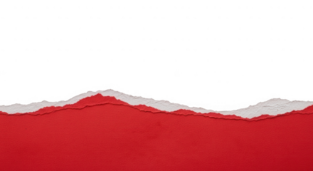 Red torn paper isolated on transparent background, edge effect