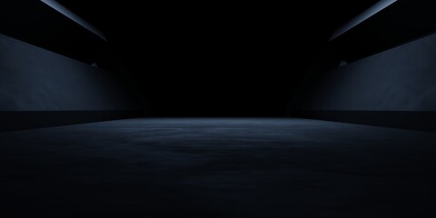 3d rendering of spaceship corridor hallway dark background. Scene for advertising, showroom, technology, future, modern, E sport, game, garage. Sci Fi Illustration. Product display