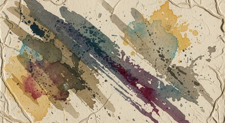 Abstract watercolor painting with bold colorful brushstrokes on textured paper background
