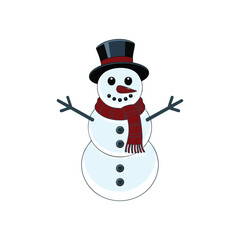 Three Cartoon Snowmen with Top Hats and Scarves, snowman, christmas, illustration, vector.