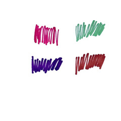 Four colorful scribble marks purple pink green red abstract background artistic creative expression isolated on transparent background