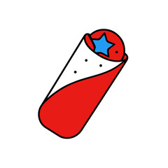 Stylized burrito with a blue star on black background