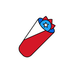 Stylized patriotic burrito with star and red white and blue colors