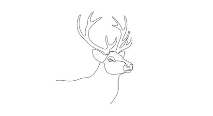 Single line drawing of a deer with large antlers in a minimalist style on a white background