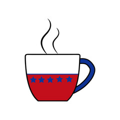 Hot cup of coffee with american flag colors and stars