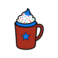 Cute cartoon mug with whipped cream and sprinkles