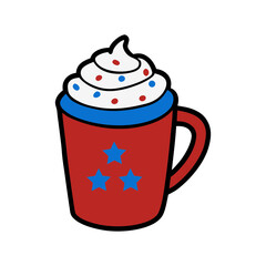 Red white and blue patriotic coffee mug with whipped cream and sprinkles