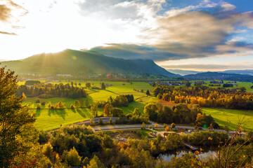 Obraz premium Herbst - Burgberg - Allgäu - Steinbruch - Sonnenuntergang - Moor - Weite
