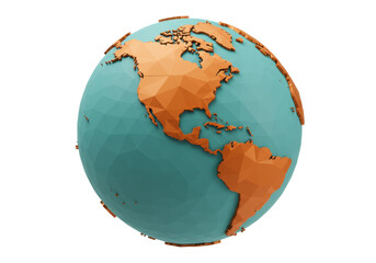 Low poly globe of the Americas isolated on transparent PNG, stylized earth model with North and South America continents