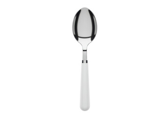 Elegant silver spoon with white handle isolated, modern cutlery for dining and kitchen use PNG