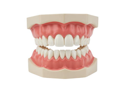 Dental model with teeth isolated on white, educational tool for dentists and dental students