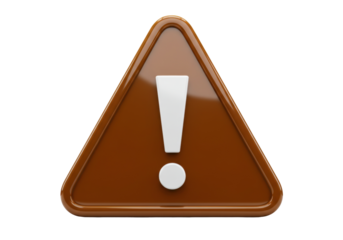 Brown triangle warning sign with exclamation mark isolated PNG, attention symbol for danger and caution on transparent background