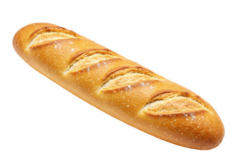 Golden brown baguette isolated on transparent background, crusty bread loaf for sandwiches and...