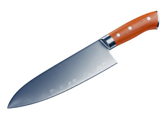 Chef s knife PNG isolated on transparent background, stainless steel kitchen utensil with wooden handle for cooking and food preparation