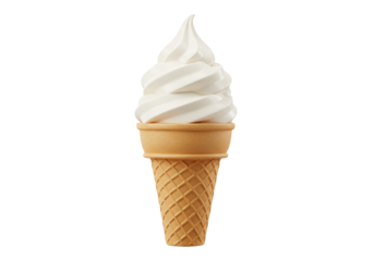 Vanilla soft serve ice cream cone isolated PNG, sweet dessert treat for summer refreshment and food design