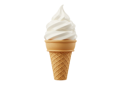 Vanilla soft serve ice cream cone isolated PNG, sweet dessert treat for summer refreshment and food design