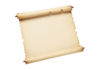 Aged parchment scroll PNG isolated, antique paper roll with torn edges for historical documents and treasure maps