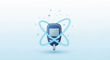 Fototapeta premium Glucose meter with blue atom symbol on World Diabetes Day against a clean background