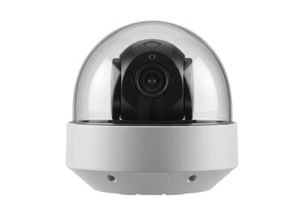 Dome security camera isolated on transparent background, surveillance system for home or business safety and protection