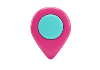 Pink location pin PNG isolated on transparent background, map pointer icon for navigation and travel apps