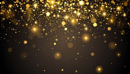 An abstract background of cascading golden glitter and bokeh against a dark brown gradient. Sparkling, bright, and festive effect
