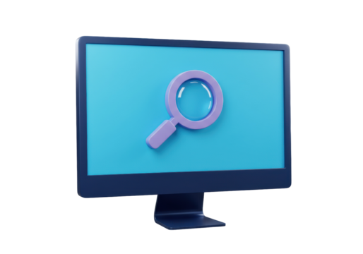 Modern computer monitor with magnifying glass isolated on transparent background, search concept in 3D render style, PNG - Powered by Adobe