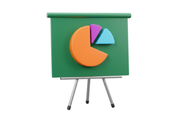 Presentation board with pie chart isolated PNG, business data visualization and financial analysis tool for marketing reports