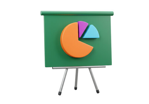 Presentation board with pie chart isolated PNG, business data visualization and financial analysis tool for marketing reports