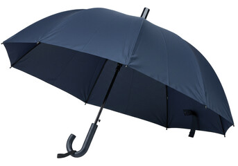 Navy blue umbrella isolated on transparent background, rain protection accessory for weather...