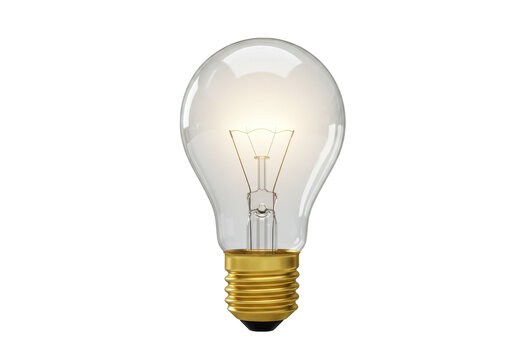 Classic incandescent light bulb isolated, clear glass bulb with golden base for vintage lighting and energy concepts