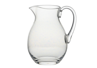 Elegant glass pitcher isolated on transparent background, clear jug with handle for serving water or juice PNG