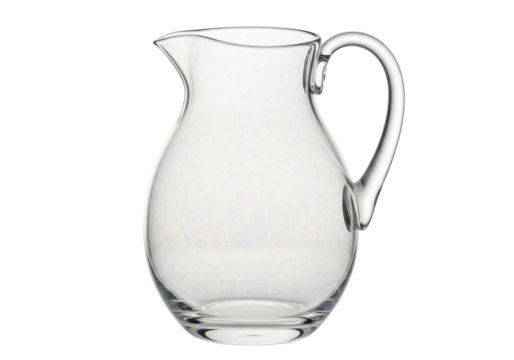 Elegant glass pitcher isolated on transparent background, clear jug with handle for serving water or juice PNG