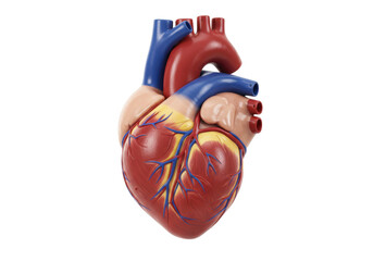 Anatomical heart model isolated on a clean background, detailed medical teaching aid for educational purposes in PNG format