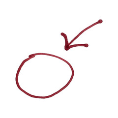 Hand-drawn red circle and arrow marking a point of interest on a light background for emphasis and highlighting important information isolated on transparent background