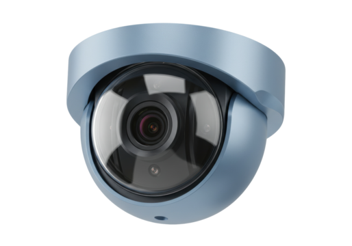 Light blue dome security camera isolated, surveillance equipment for safety and protection on a transparent background - Powered by Adobe