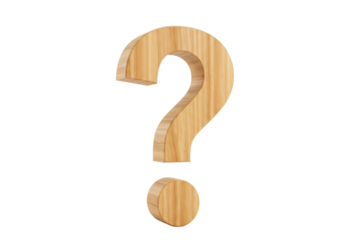 Wooden question mark isolated on transparent background, 3D rendering of a punctuation symbol for educational or design purposes - Powered by Adobe