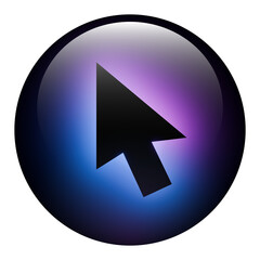 Glass Round Mouse Cursor Button icon with Blue and Purple Neon Light