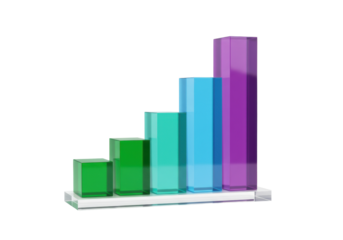 Colorful transparent bar graph isolated on transparent background, business growth chart in PNG format