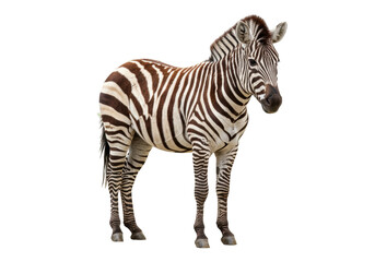 Striking zebra standing isolated on transparent background, African wildlife animal with distinctive black and white stripes PNG