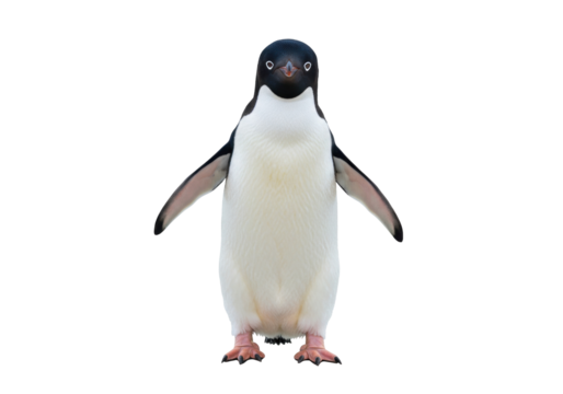 Adelie penguin standing isolated PNG on transparent background, Antarctic bird with black head and white belly for design use