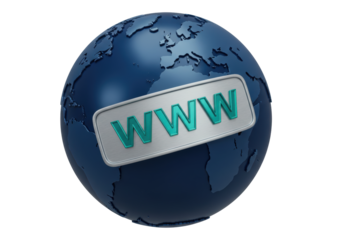 World Wide Web PNG on Transparent Background Isolated globe with WWW sign for internet connection concept Global network