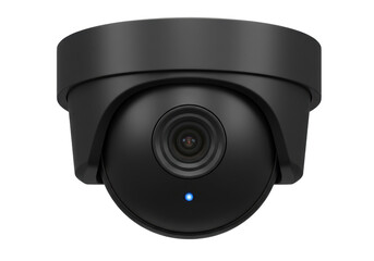 Black dome security camera PNG isolated on transparent background for surveillance and protection...