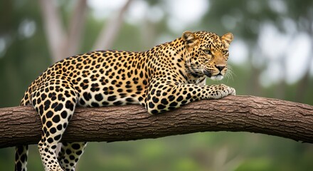 Leopard Resting on Tree Branch in Natural Habitat