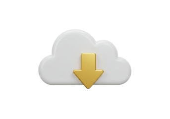 Download from Cloud PNG illustration isolated on transparent background Golden arrow pointing down from cloud