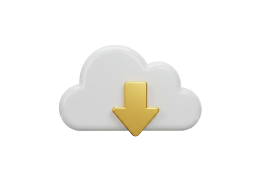 Download from Cloud PNG illustration isolated on transparent background Golden arrow pointing down from cloud