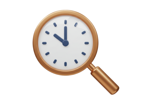 Magnifying glass clock PNG illustration isolated on transparent background time management concept deadline reminder